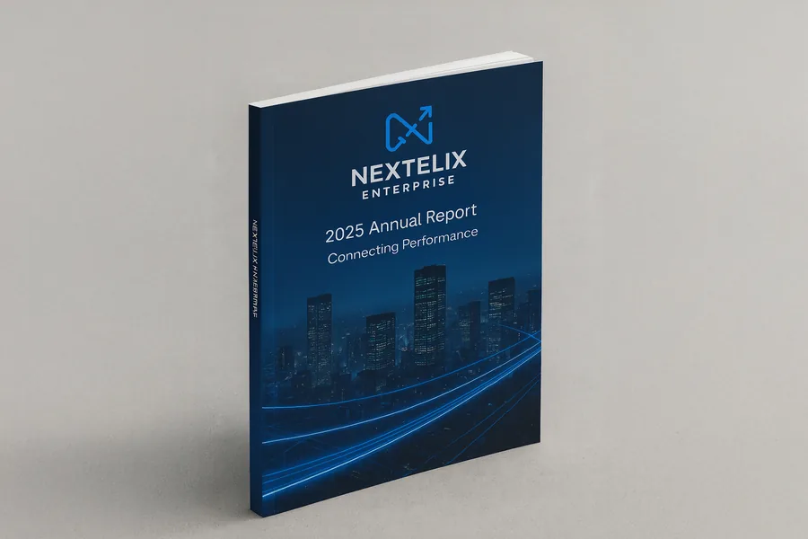 Perfect-bound annual report with a printed spine